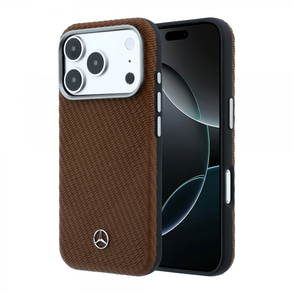Zadní kryt Mercedes PU Leather Semi Wrap MagSafe pro iPhone 17 Pro pískový