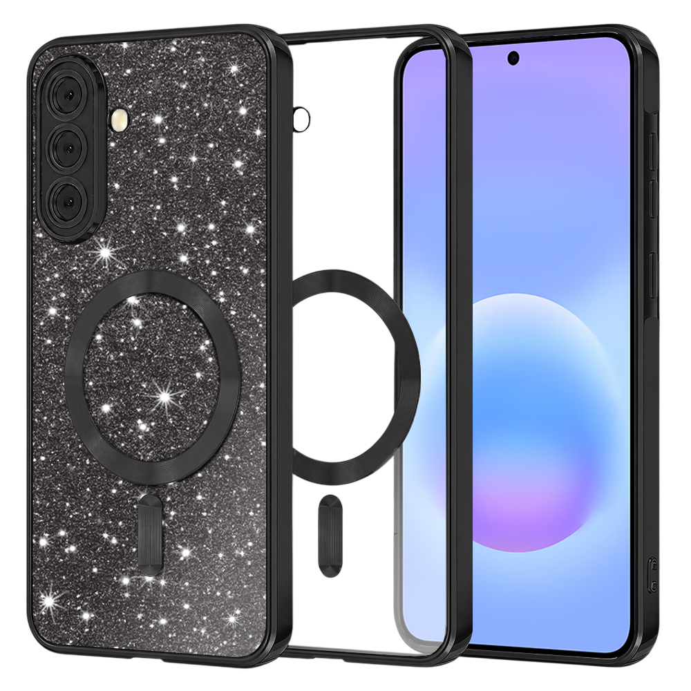 Kryt Techsuit Luxury Glitter MagSafe pro Samsung Galaxy A57 5G černý