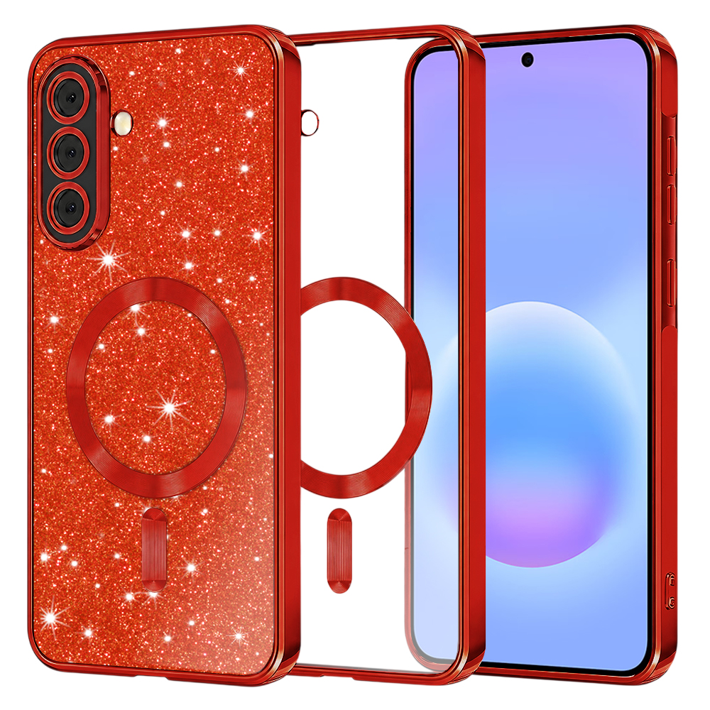 Kryt Techsuit Luxury Glitter MagSafe pro Samsung Galaxy A57 5G červený