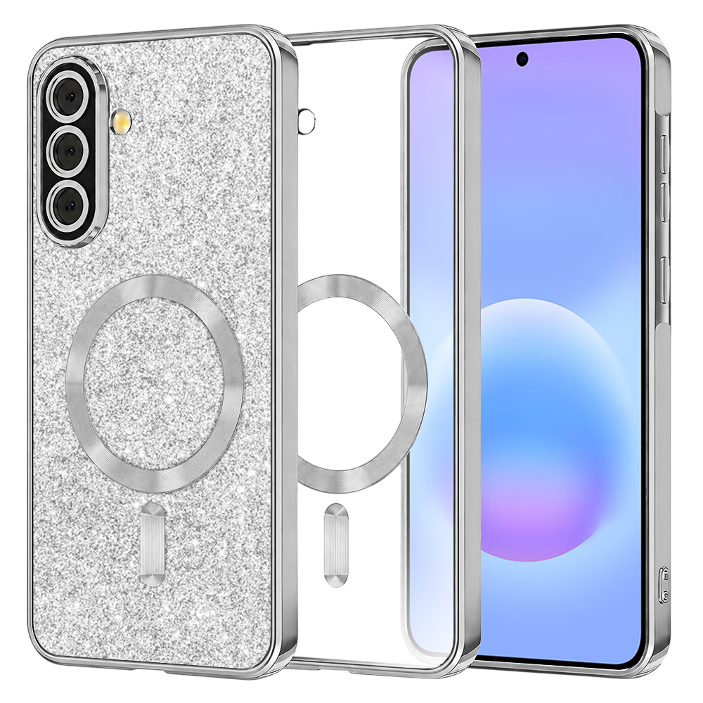 Kryt Techsuit Luxury Glitter MagSafe pro Samsung Galaxy A57 5G stříbrný