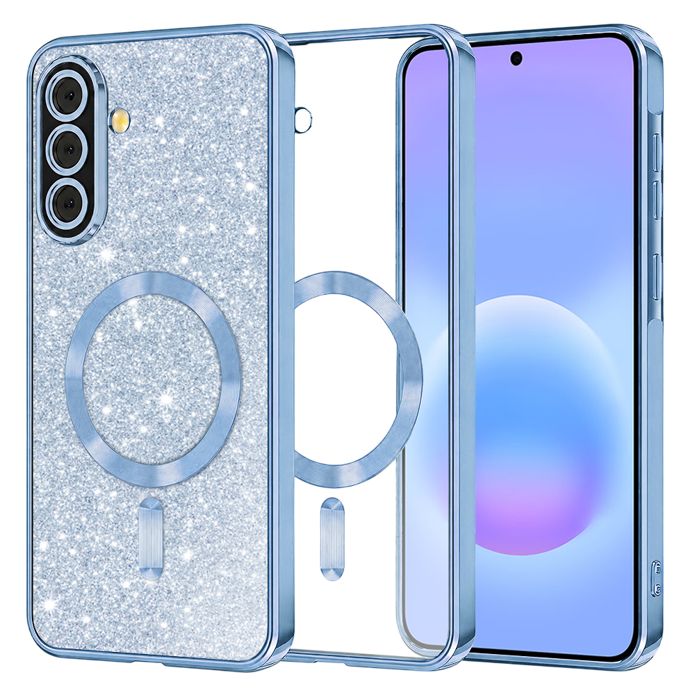 Kryt Techsuit Luxury Glitter MagSafe pro Samsung Galaxy A57 5G světle modrý