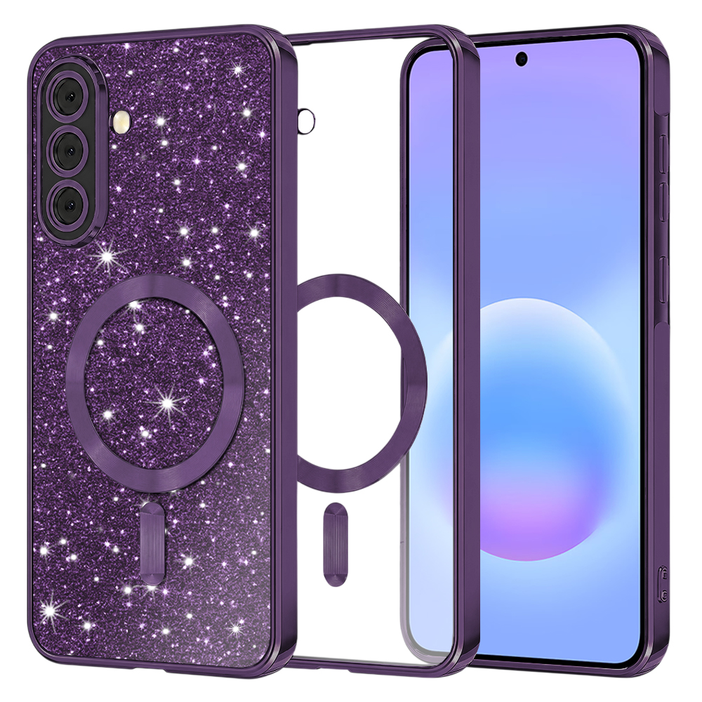 Kryt Techsuit Luxury Glitter MagSafe pro Samsung Galaxy A57 5G tmavě fialový