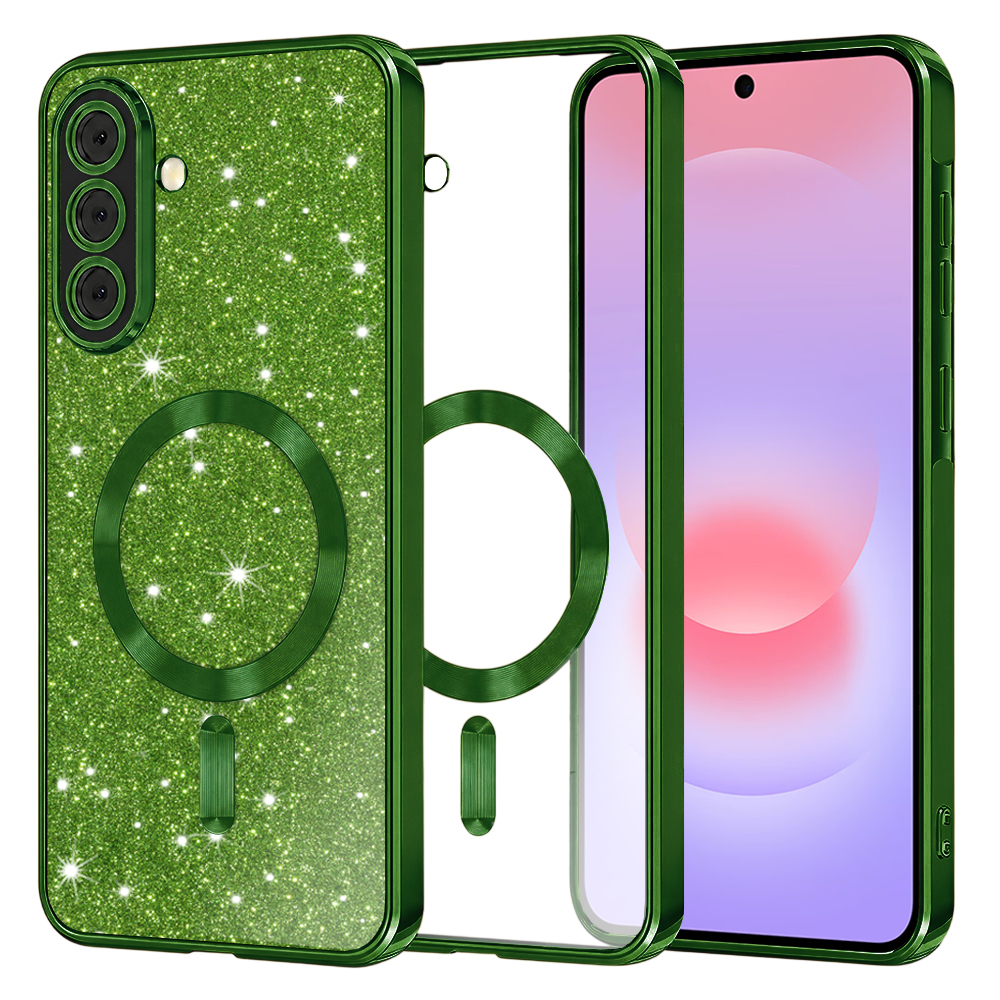 Kryt Techsuit Luxury Glitter MagSafe pro Samsung Galaxy A37 5G tmavě zelený