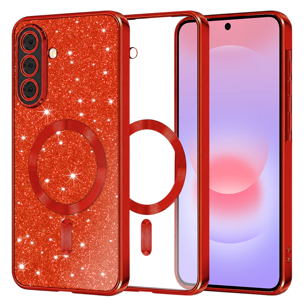 Kryt Techsuit Luxury Glitter MagSafe pro Samsung Galaxy A37 5G červený