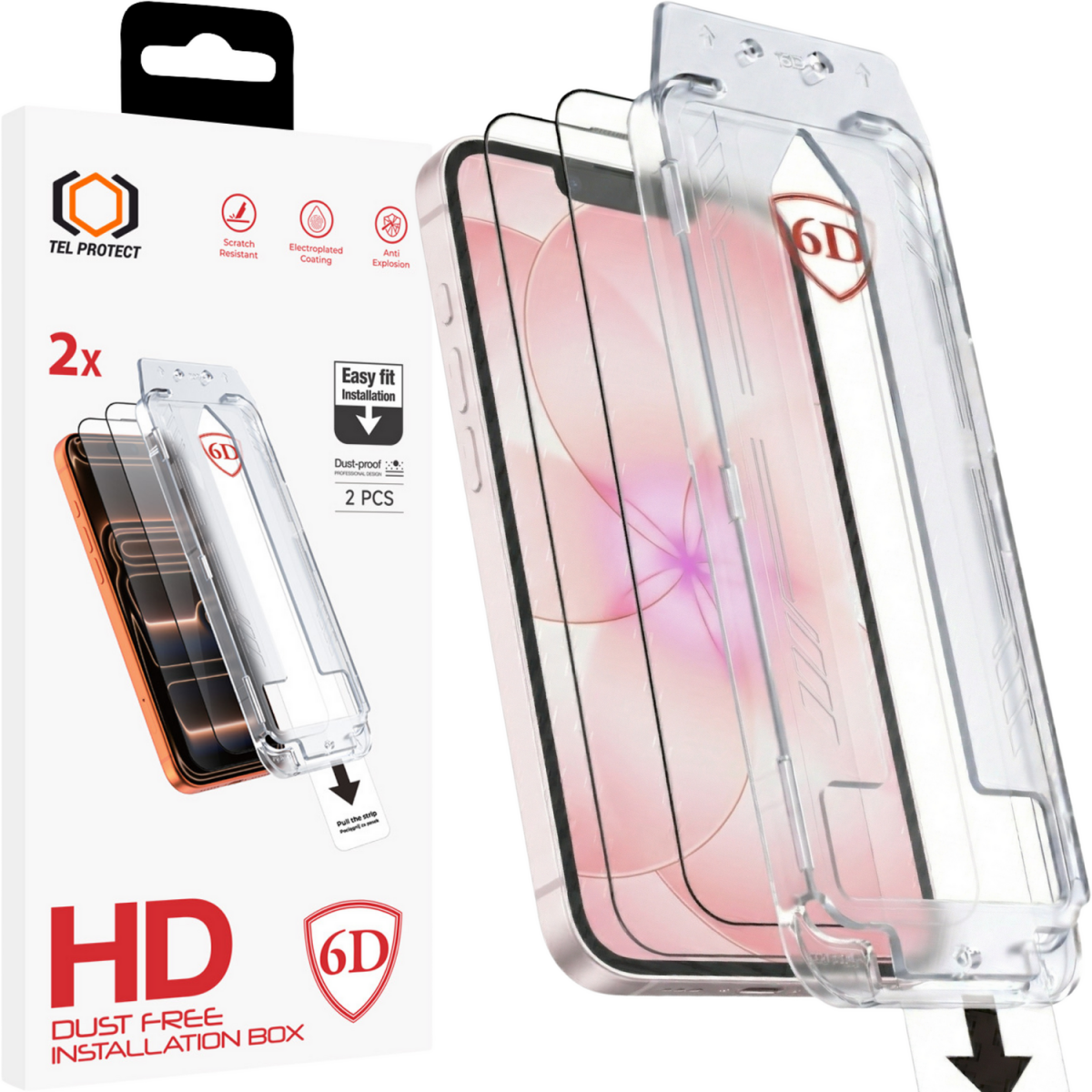 Tvrzené sklo Tel Protect Dust-Free Easy Fit 6D pro iPhone 13/13 Pro/16E/17E černé 2ks