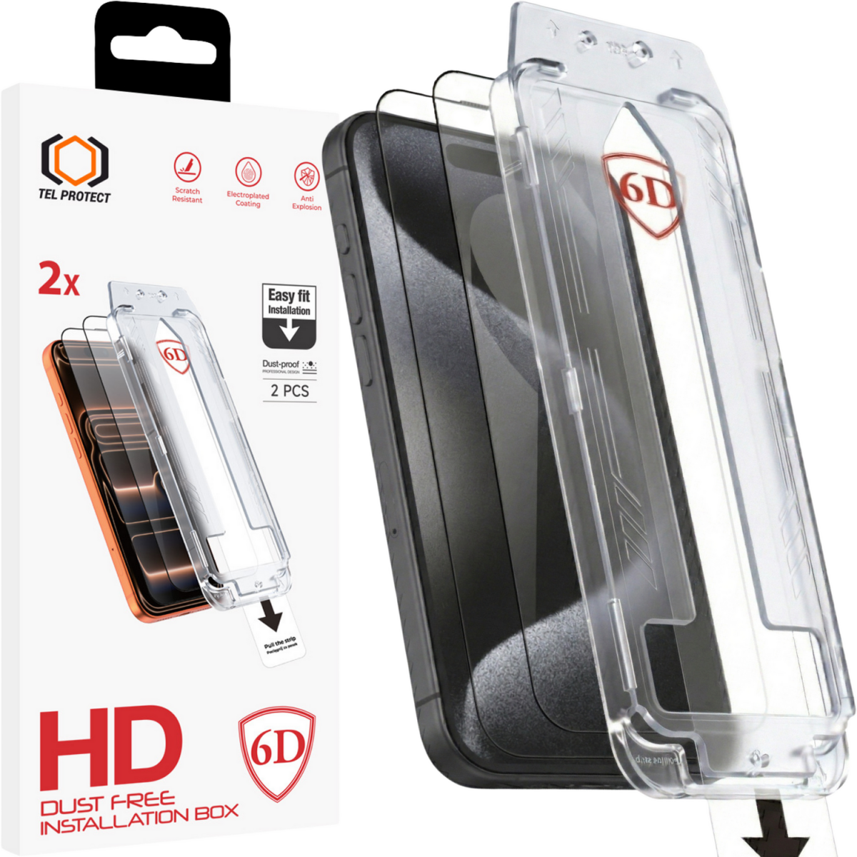 Tvrzené sklo Tel Protect Dust-Free Easy Fit Full Glue 6D pro iPhone 15 Pro Max černé 2ks