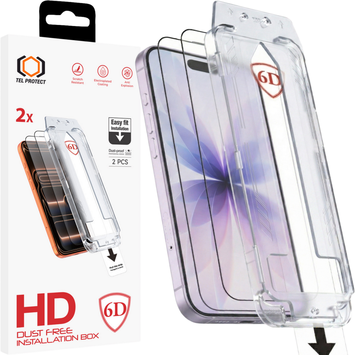 Tvrzené sklo Tel Protect Dust-Free Easy Fit 6D pro iPhone 16 Pro/17 černé 2ks