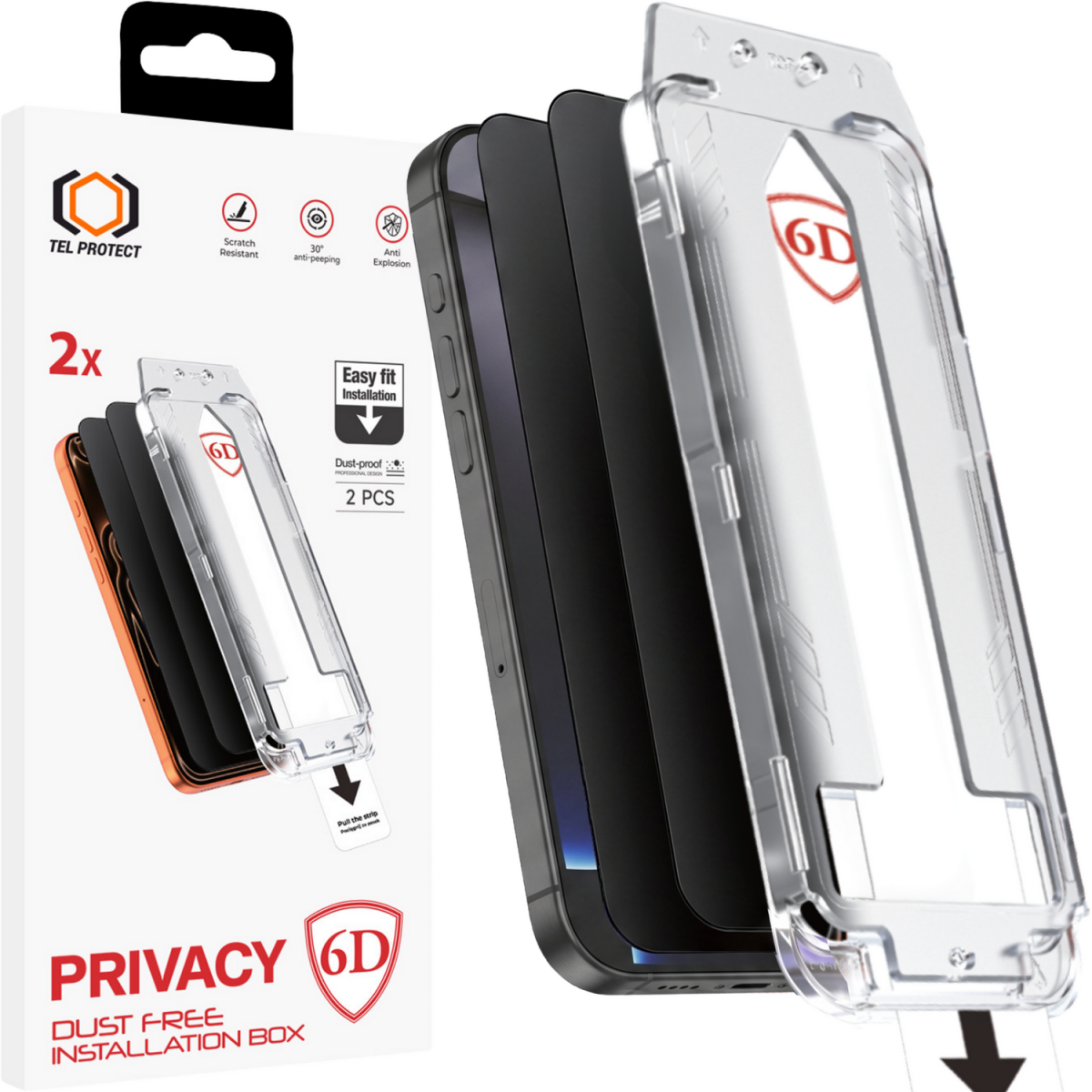 Tvrzené sklo Tel Protect Dust-Free Easy Fit Privacy 6D pro iPhone 15 Pro černé 2ks