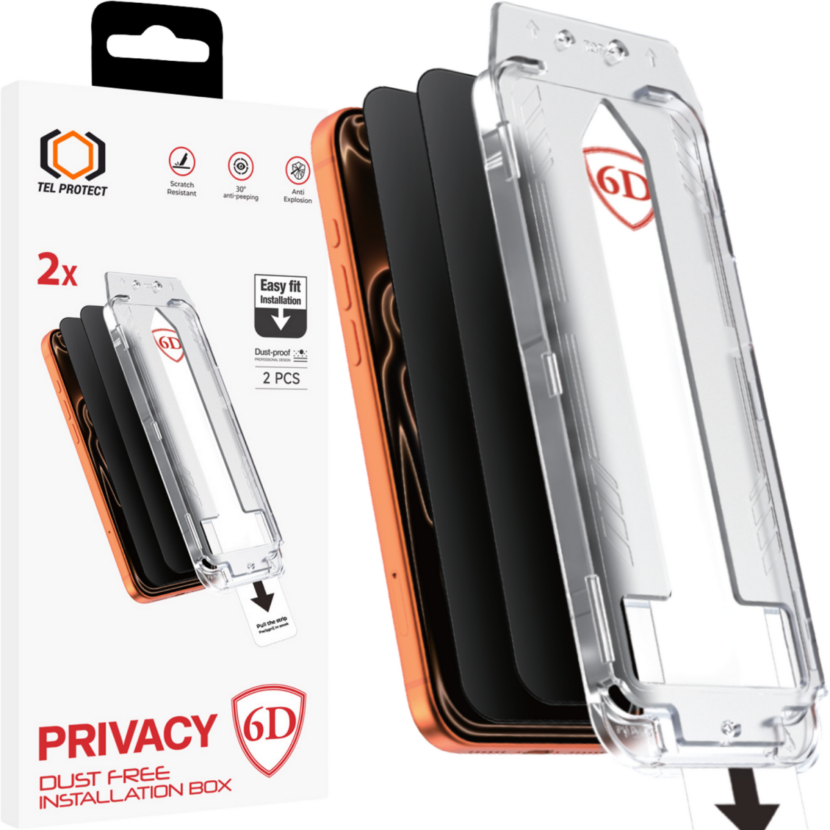 Tvrzené sklo Tel Protect Dust-Free Easy Fit Privacy 6D pro iPhone 17 Pro černé 2ks