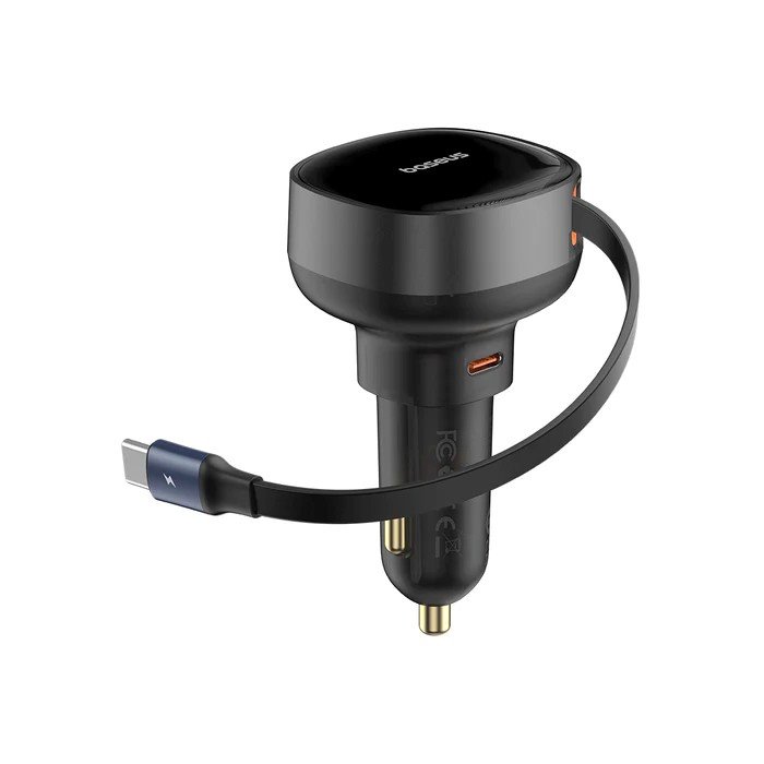 Nabíječka do auta Baseus Enjoyment Pro USB-C 60W + vysouvací kabel USB-C Cluster Black