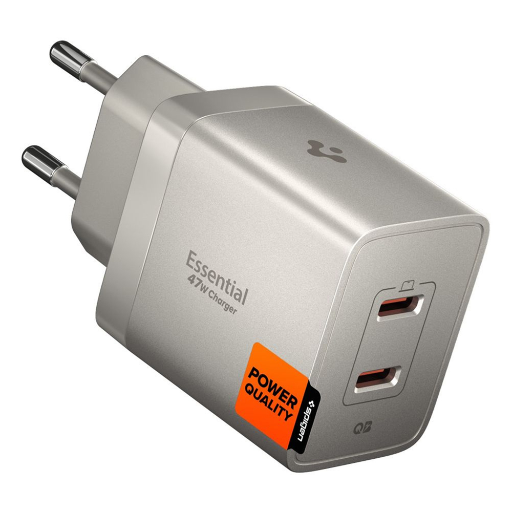 Nabíječka Spigen Essential EE472EU (ACH10451) 2x Type-C Fast Charging Quantum Boost 47W přírodně titanová