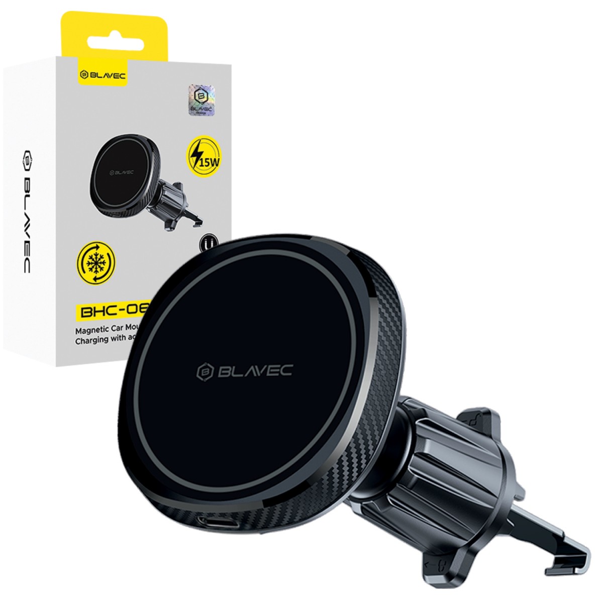 Držák do auta Blavec BHC-06B magnetický s bezdrátovým nabíjením do ventilace černý