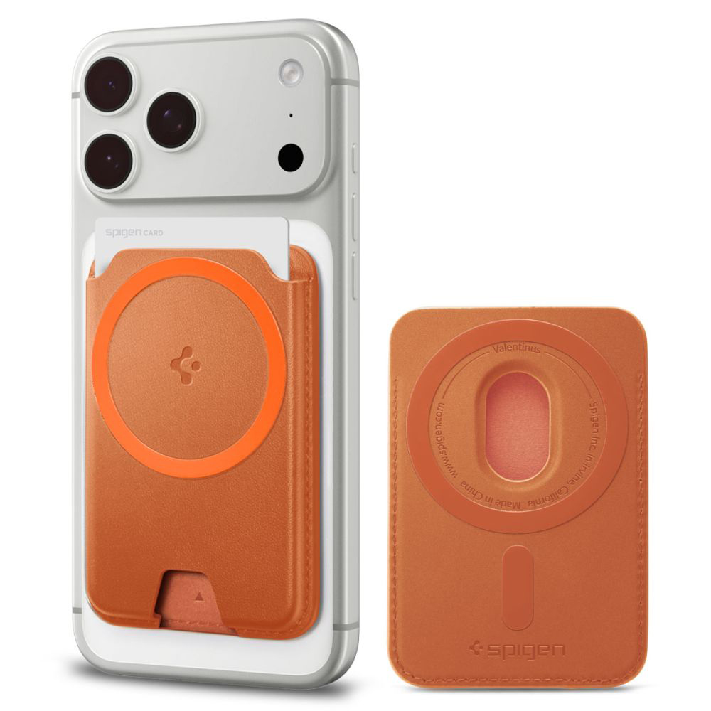 Magnetická peněženka Spigen Valentinus MagFit Plus AFA11340 na 3 karty metalicky oranžová