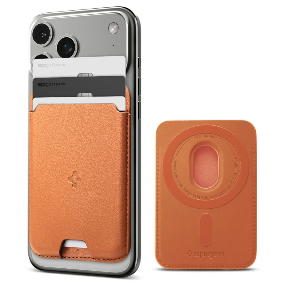 Magnetická peněženka Spigen Valentinus MagFit AFA11339 na 3 karty metalicky oranžová