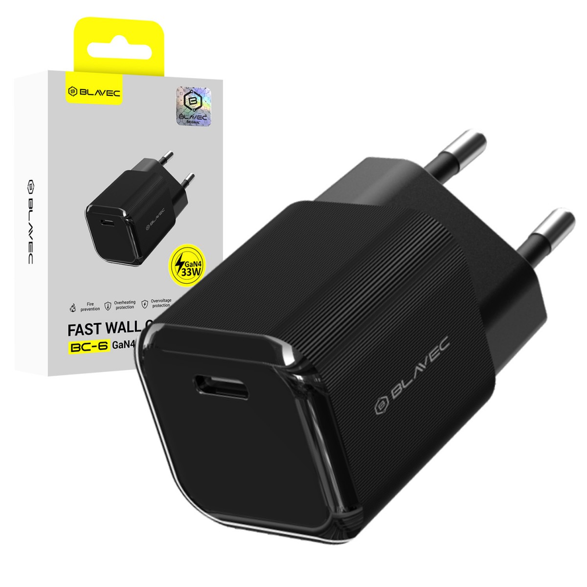 Adaptér Blavec BC-6 GaN4 USB-C PD 33 W černý
