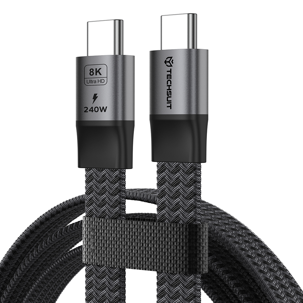 Datový kabel Techsuit ElysiumSync Pro CX1 USB-C / USB-C 240 W USB4 40 Gb/s 8K 60 Hz 1 m šedý