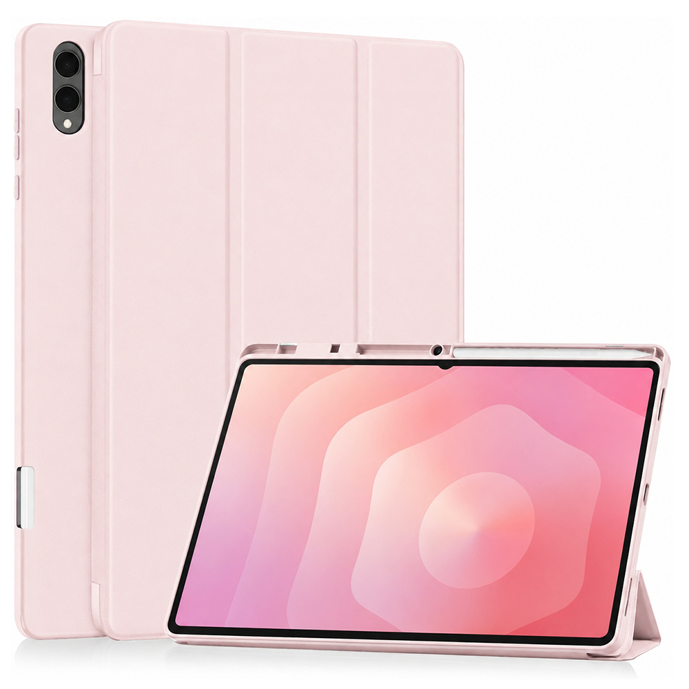 Pouzdro Techsuit Flex Trifold s držákem stylusu pro Samsung Galaxy Tab S11 Ultra / Tab S12 Ultra růžové