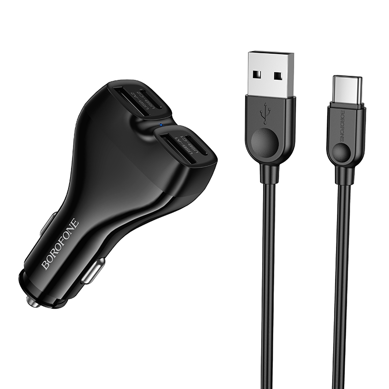 Nabíječka do auta Borofone BZ35 Leader 2× USB-C a 2× USB-A 30 W s kabelem USB-A na USB-C černá