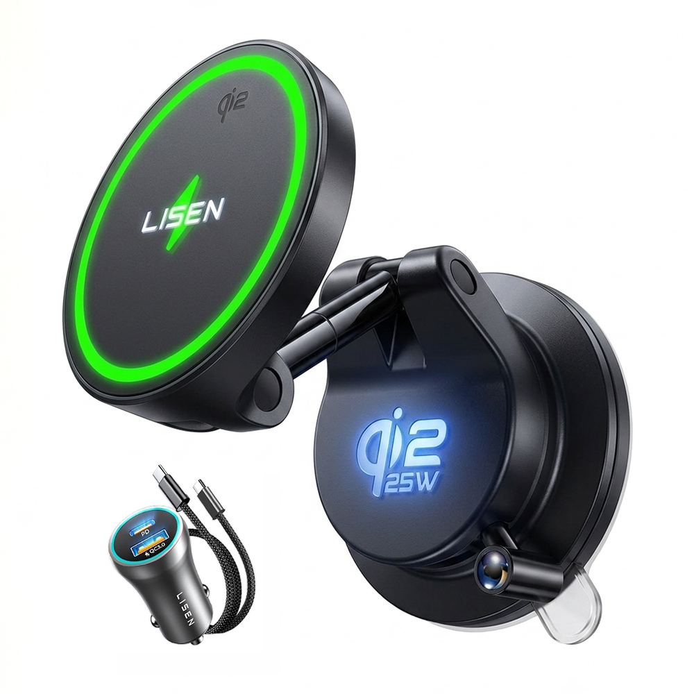 Držák do auta s bezdrátovým nabíjením Lisen W608 Pro Qi2.2 25 W černý