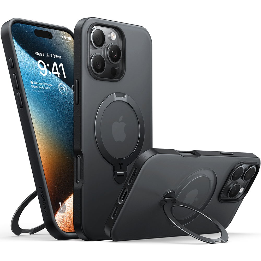 Kryt TORRAS Ostand Spin MagSafe se stojánkem pro iPhone 16 Pro černý