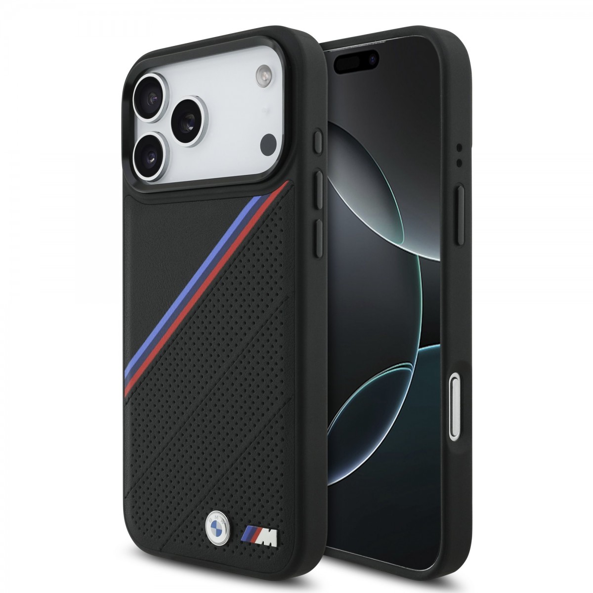 Kryt BMW M Tricolor Perforated Pattern MagSafe pro Apple iPhone 17 Pro Max černý