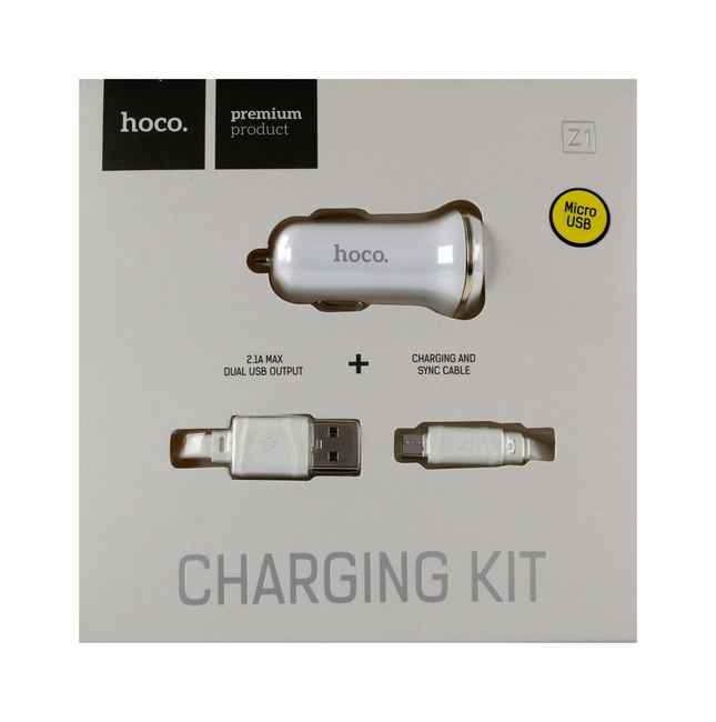 Nabíječka do auta HOCO Z1 micro USB Dual 2.1A bílá včetně datového kabelu