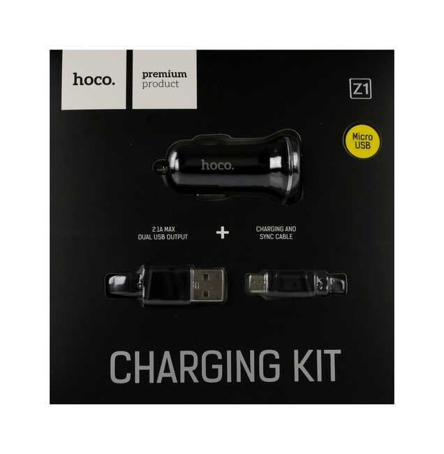 Nabíječka do auta HOCO Z1 micro USB Dual 2.1A černá včetně datového kabelu