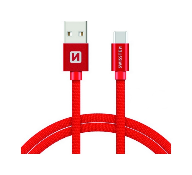 Datový kabel Swissten USB-C (Type-C) 2m červený textilní