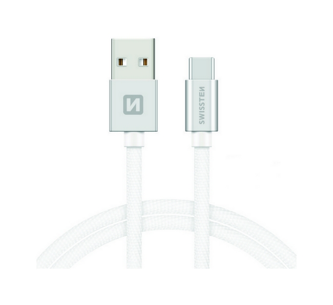 Datový kabel Swissten USB-C (Type-C) 2m stříbrný textilní