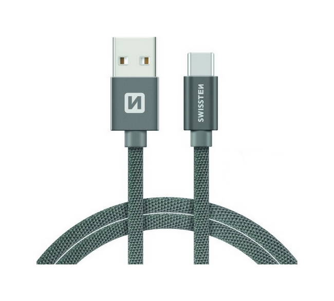 Datový kabel Swissten USB-C (Type-C) 1,2m šedý textilní