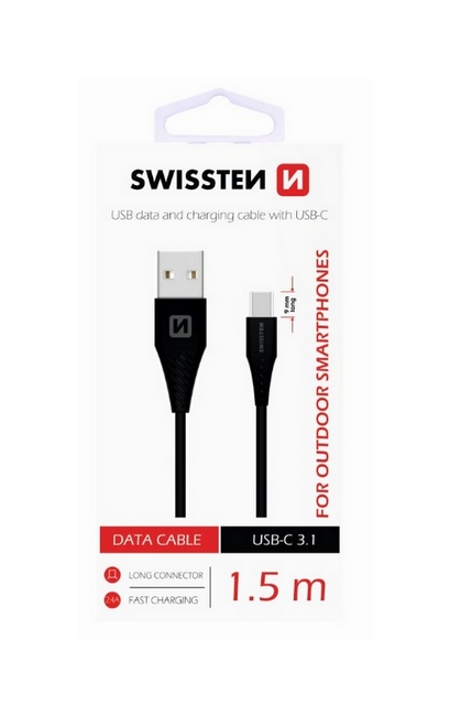Datový kabel Swissten pro outdoorové smartphony USB-C (Type-C) 1,5m černý