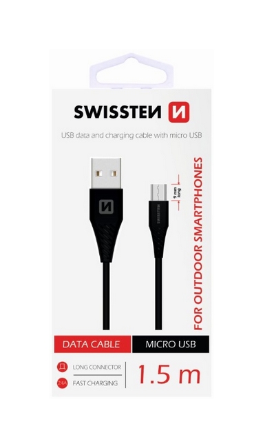 Datový kabel Swissten pro outdoorové smartphony micro USB 1,5m černý