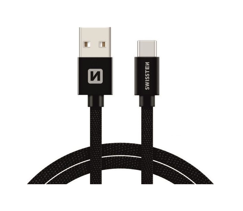 Datový kabel Swissten USB-C (Type-C) 0,2m černý textilní
