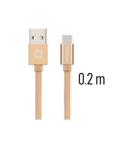 Datový kabel Swissten USB-C (Type-C) 0,2m zlatý textilní