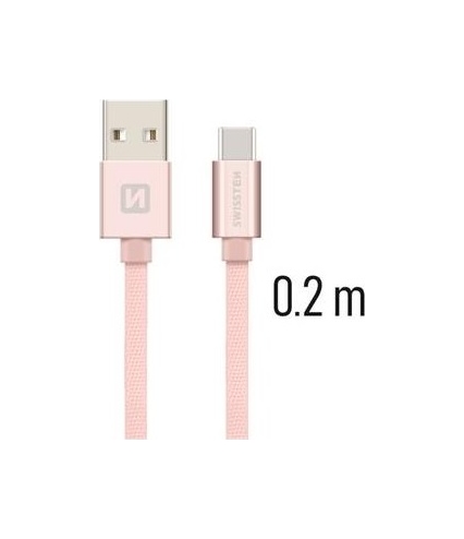 Datový kabel Swissten USB-C (Type-C) 0,2m růžový textilní