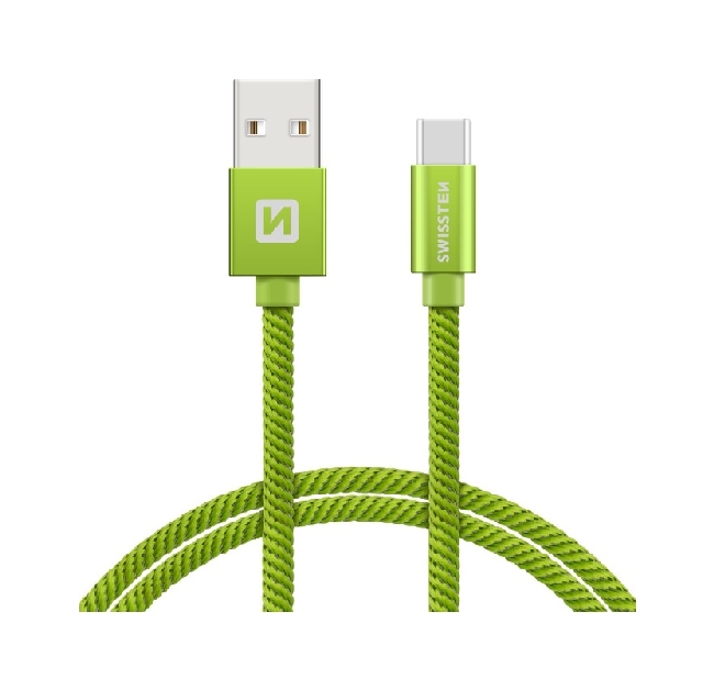 Datový kabel Swissten USB-C (Type-C) 1,2m zelený textilní