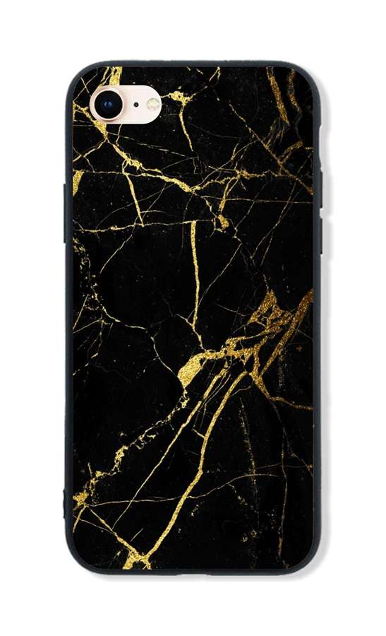 Zadní pevný kryt LUXURY na mobil iPhone SE 2020 Marble černo-zlatý