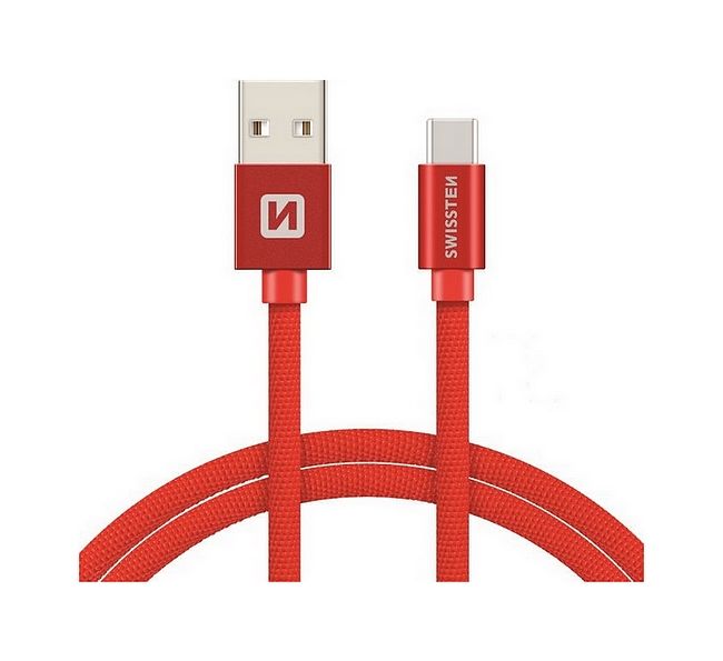 Datový kabel Swissten USB-C (Type-C) 1,2m červený textilní