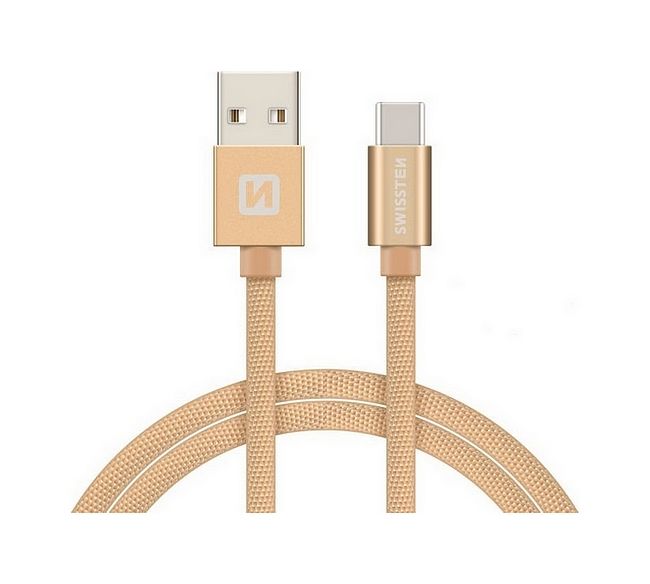 Datový kabel Swissten USB-C (Type-C) 1,2m zlatý textilní