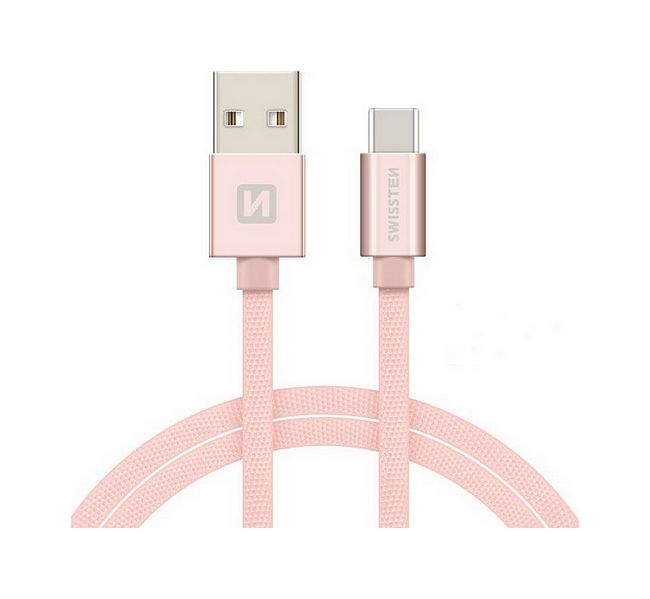Datový kabel Swissten USB-C (Type-C) 1,2m růžový textilní