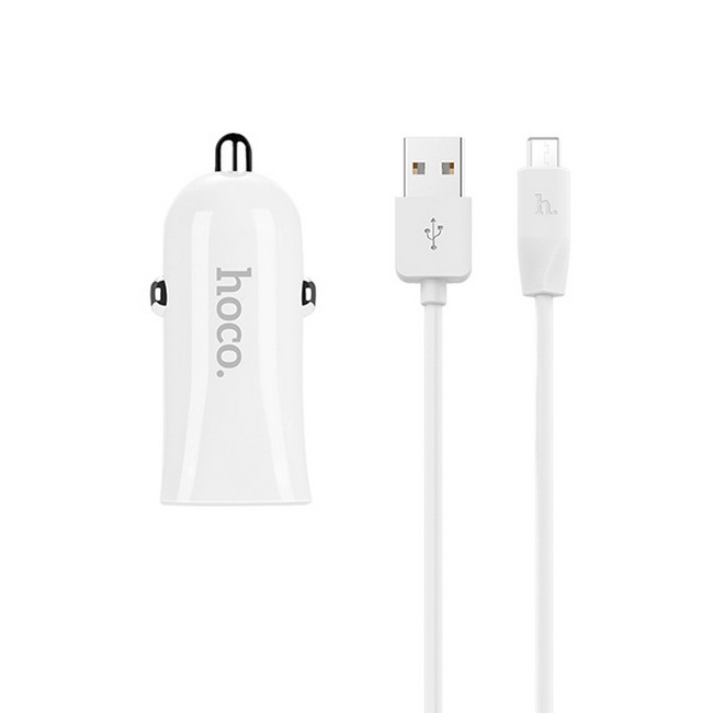 Nabíječka do auta HOCO Z12 micro USB 2.4A Dual včetně datového kabelu bílá