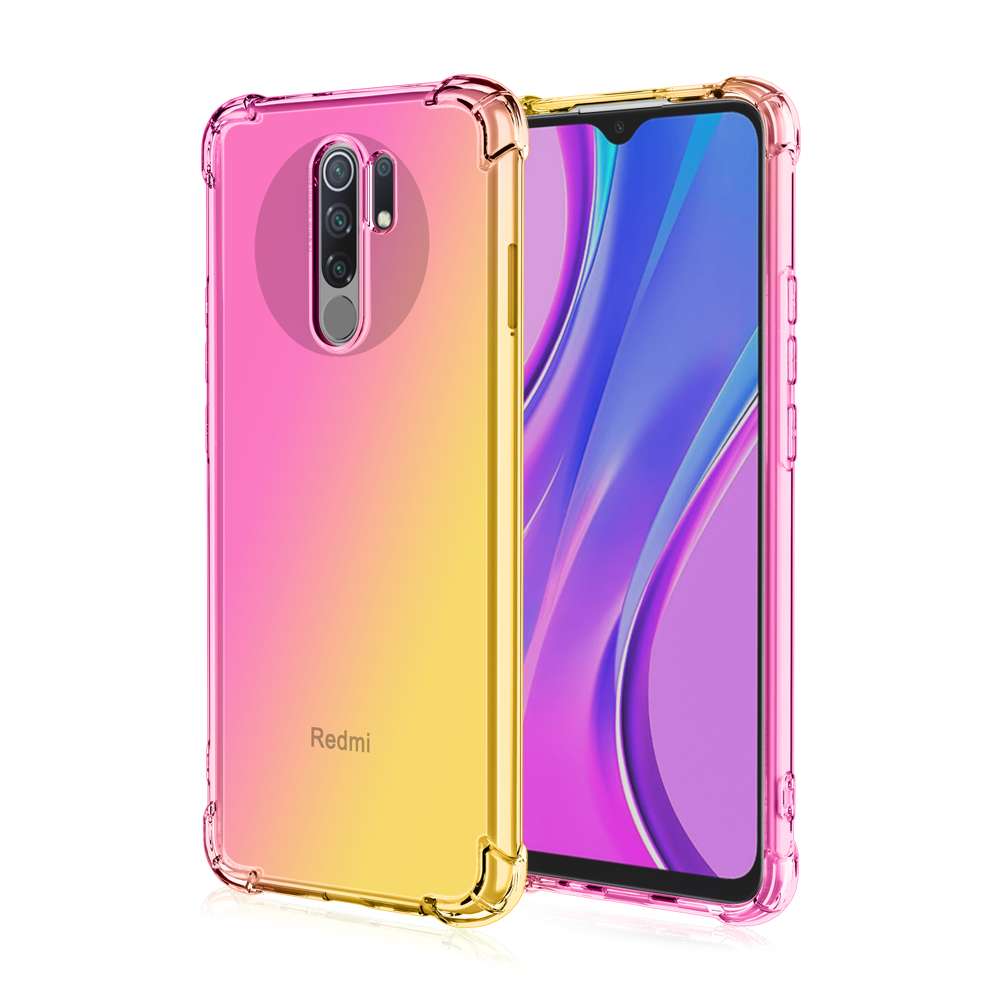 Zadní silikonový kryt na mobil Xiaomi Redmi 9 Shock duhový růžovo-žlutý