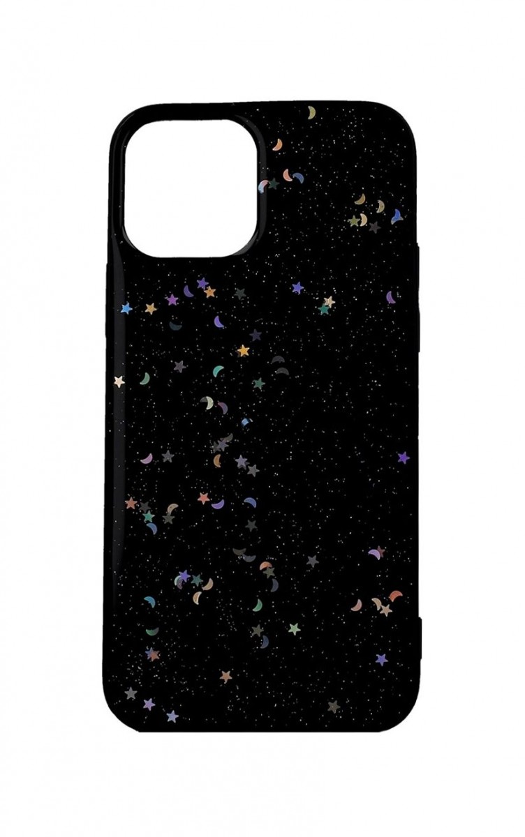 Zadní silikonový kryt na mobil iPhone 12 Glitter Star černý