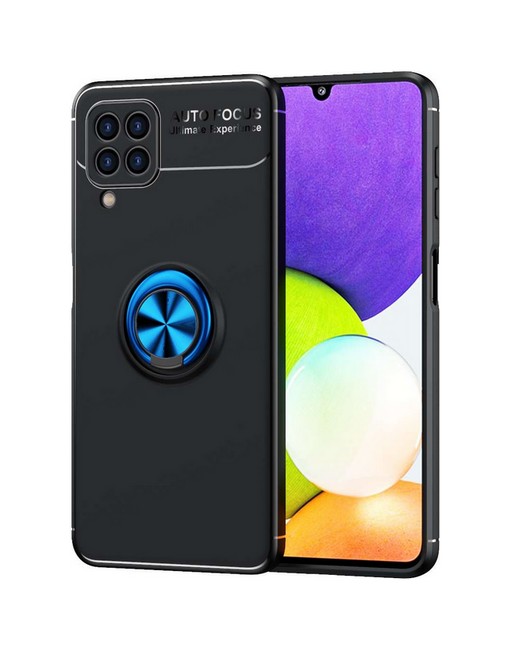 Zadní silikonový kryt TopQ na mobil Samsung A22 černý s modrým prstenem