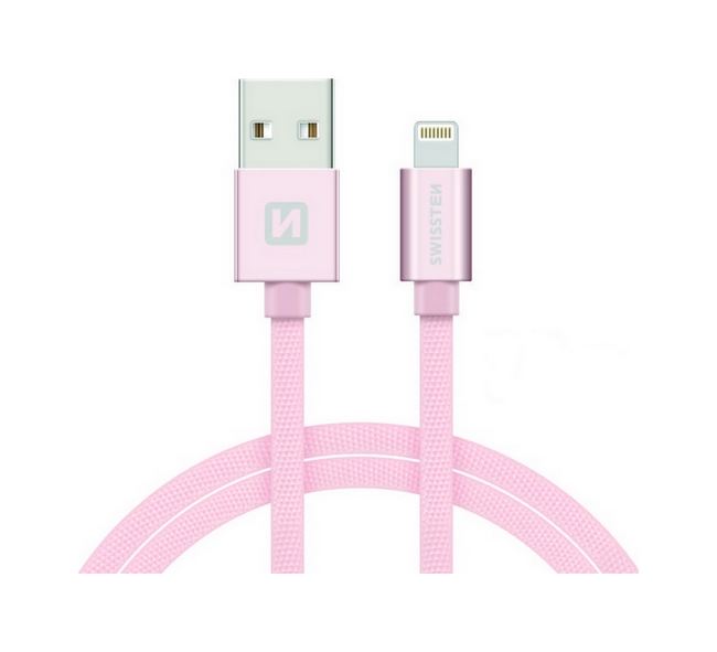 Datový kabel Swissten Lightning pro iPhone 1,2m růžový