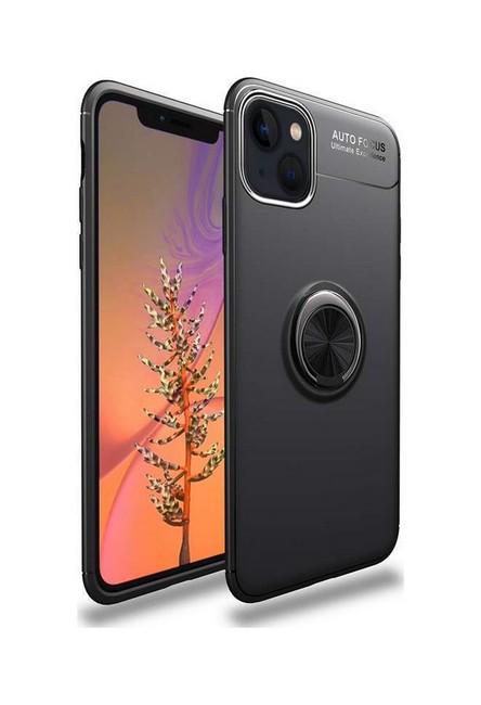 Zadní silikonový kryt TopQ na mobil iPhone 13 černý s černým prstenem
