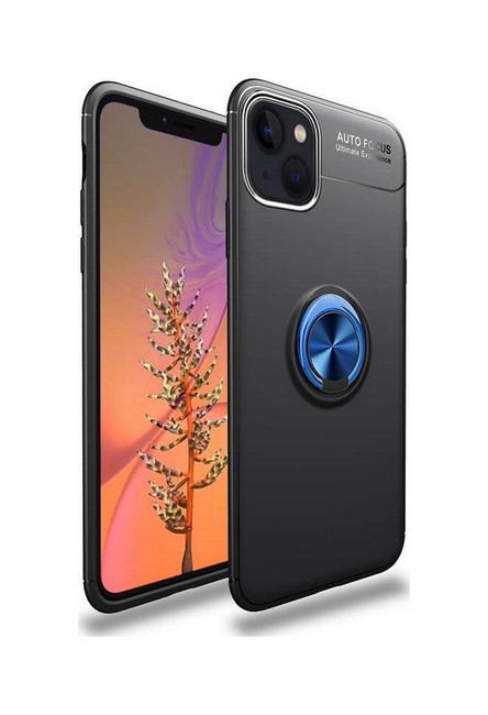 Zadní silikonový kryt TopQ na mobil iPhone 13 černý s modrým prstenem