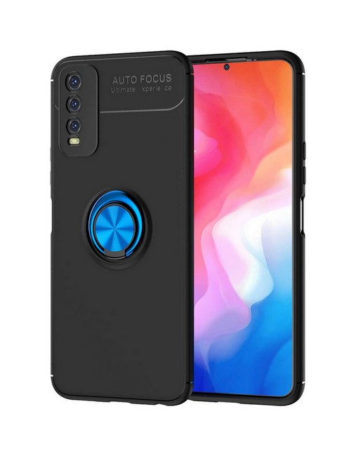 Zadní silikonový kryt TopQ na mobil Vivo Y11s černý s modrým prstenem