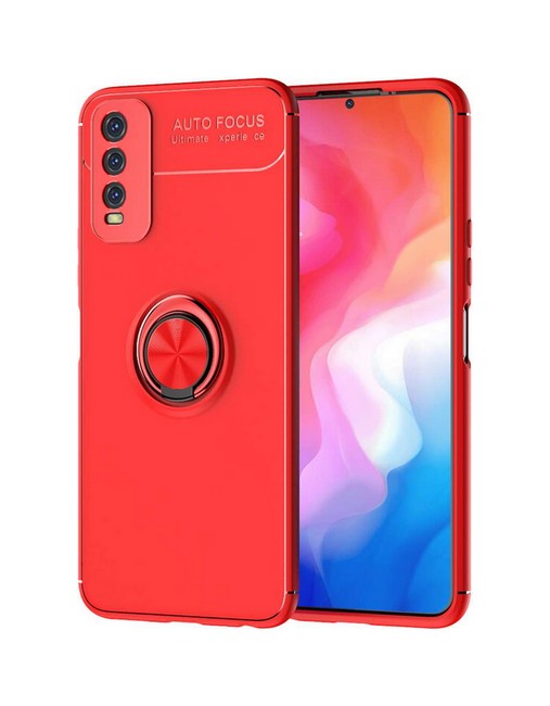 Zadní silikonový kryt TopQ na mobil Vivo Y20s červený s červeným prstenem