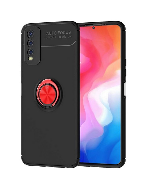 Zadní silikonový kryt TopQ na mobil Vivo Y20s černý s červeným prstenem